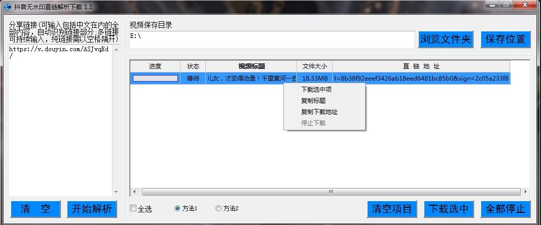 抖音无水印高清无损视频解析下载器v1.1