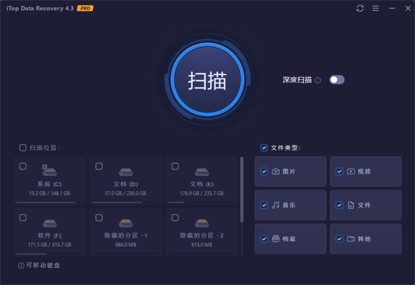 iTop Data Recovery Pro 4.3.0.677破解版,电脑数据恢复工具,照片视频恢复